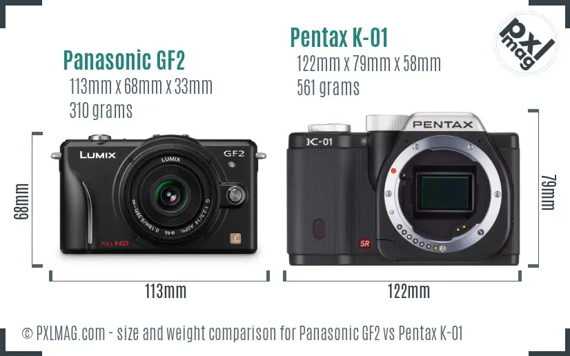 Panasonic GF2 vs Pentax K-01 size comparison