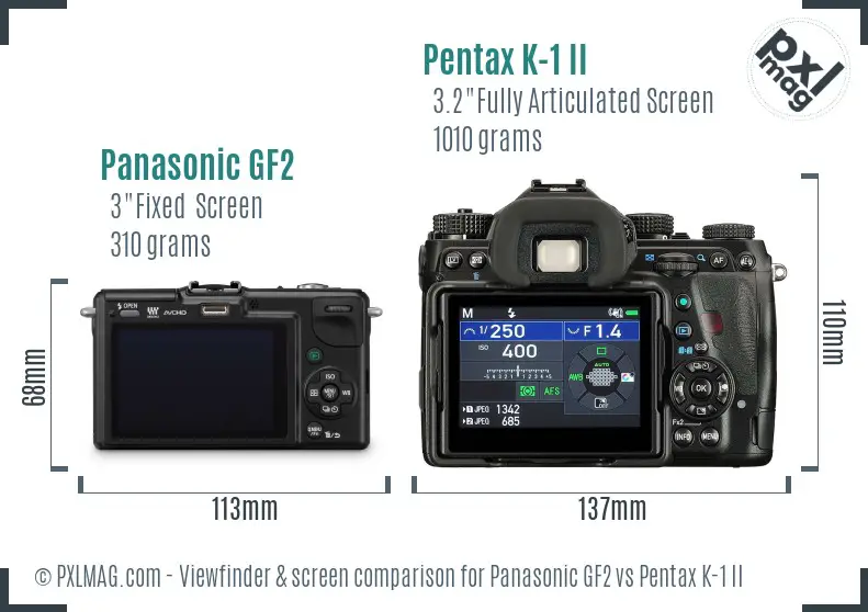 Panasonic GF2 vs Pentax K-1 II Screen and Viewfinder comparison
