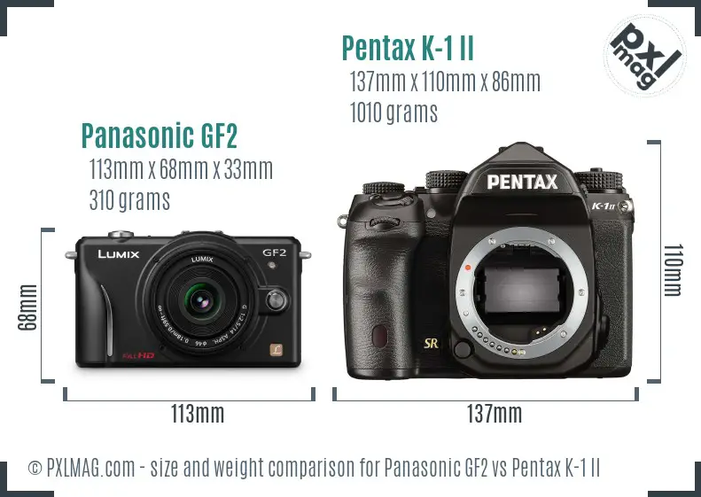 Panasonic GF2 vs Pentax K-1 II size comparison