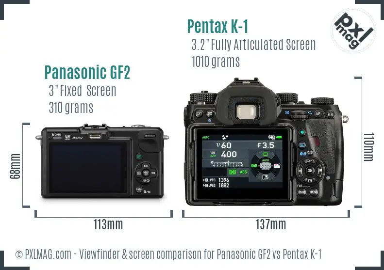 Panasonic GF2 vs Pentax K-1 Screen and Viewfinder comparison