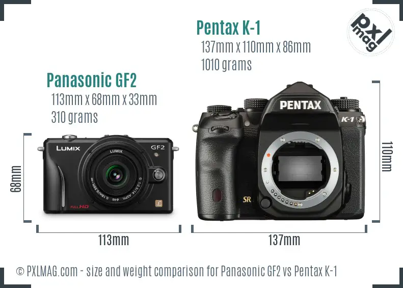 Panasonic GF2 vs Pentax K-1 size comparison
