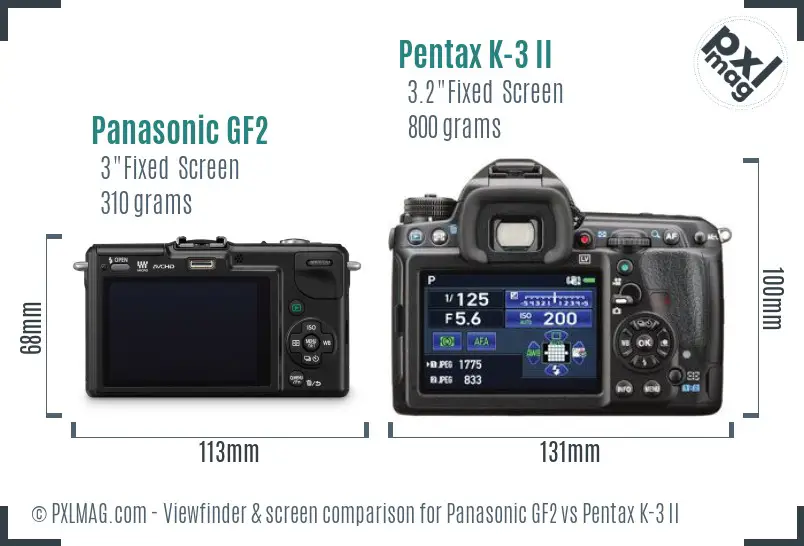 Panasonic GF2 vs Pentax K-3 II Screen and Viewfinder comparison