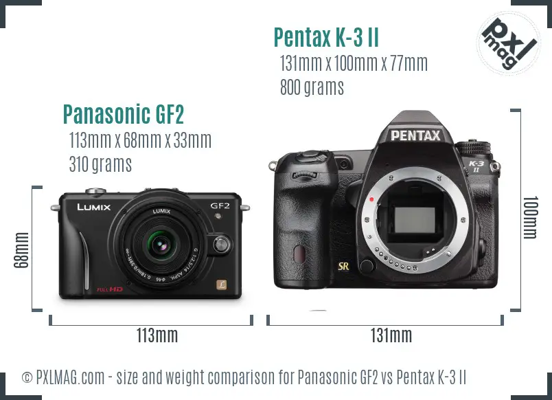 Panasonic GF2 vs Pentax K-3 II size comparison