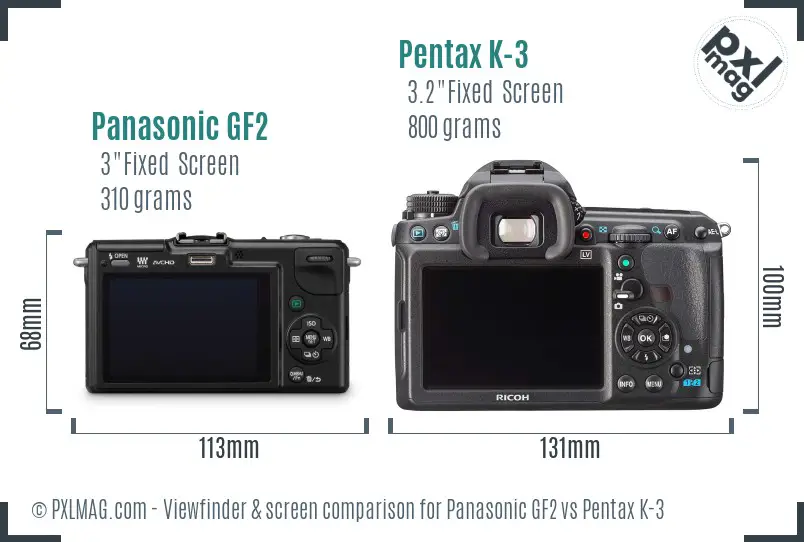 Panasonic GF2 vs Pentax K-3 Screen and Viewfinder comparison