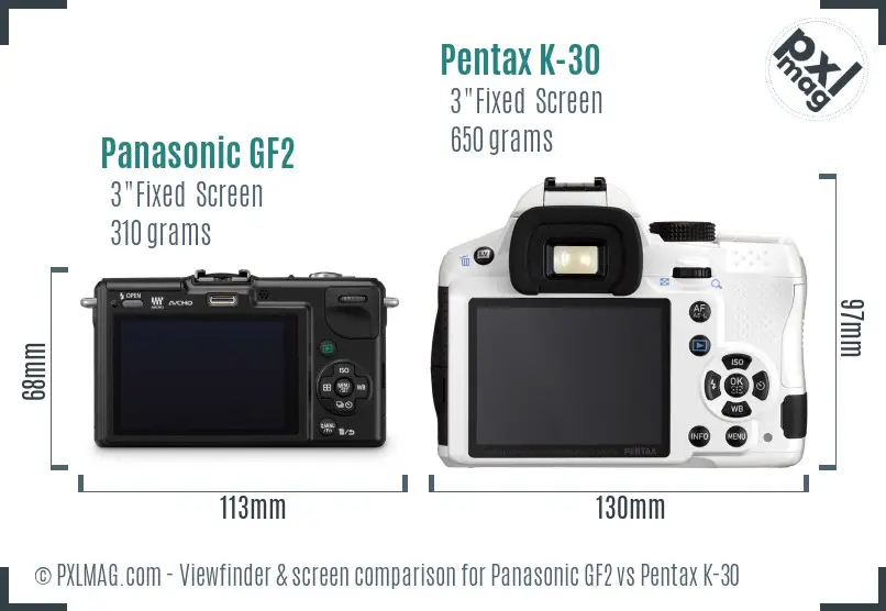 Panasonic GF2 vs Pentax K-30 Screen and Viewfinder comparison