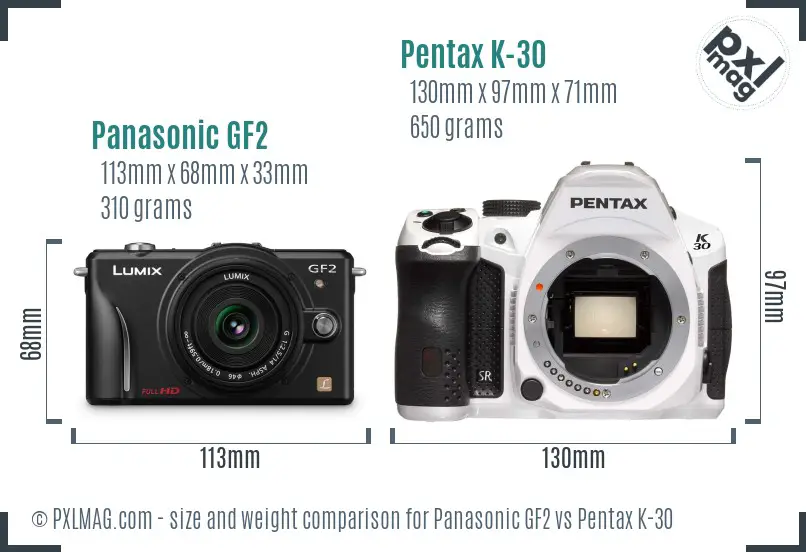 Panasonic GF2 vs Pentax K-30 size comparison