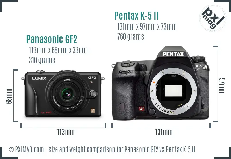 Panasonic GF2 vs Pentax K-5 II size comparison