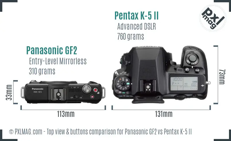 Panasonic GF2 vs Pentax K-5 II top view buttons comparison