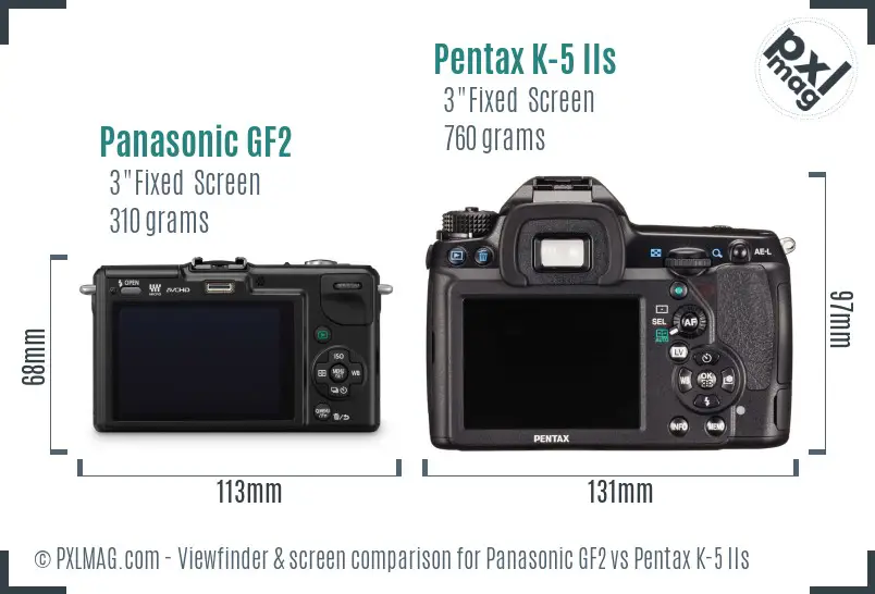 Panasonic GF2 vs Pentax K-5 IIs Screen and Viewfinder comparison