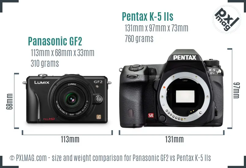 Panasonic GF2 vs Pentax K-5 IIs size comparison