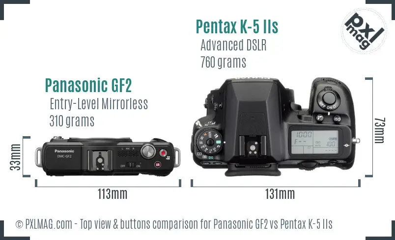 Panasonic GF2 vs Pentax K-5 IIs top view buttons comparison