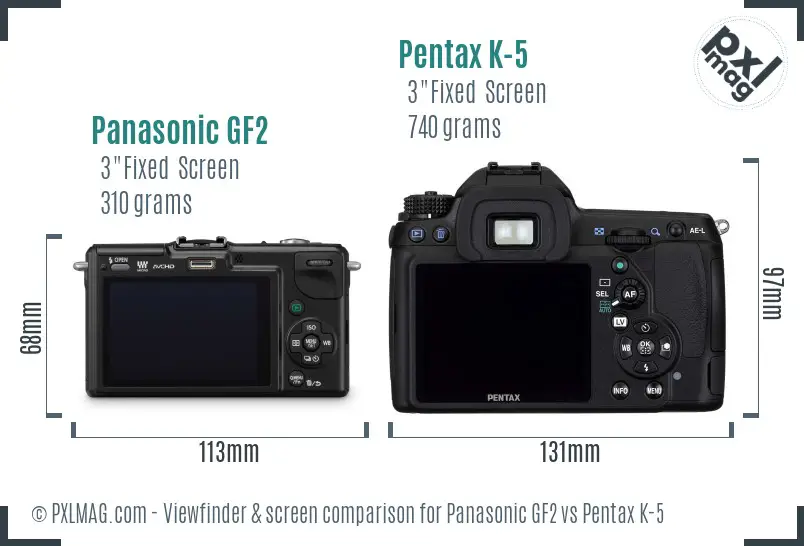 Panasonic GF2 vs Pentax K-5 Screen and Viewfinder comparison