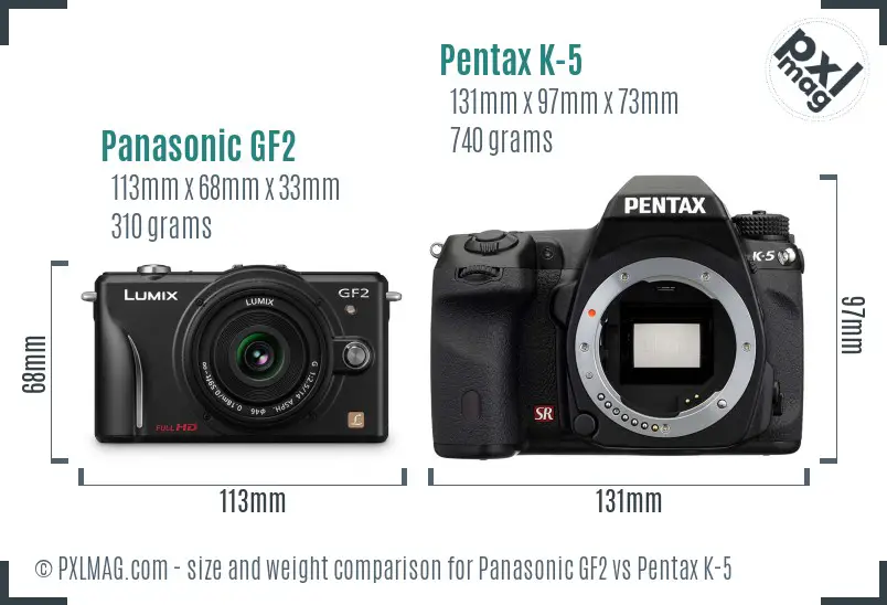 Panasonic GF2 vs Pentax K-5 size comparison