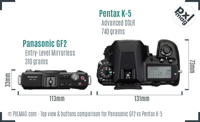 Panasonic GF2 vs Pentax K-5 top view buttons comparison