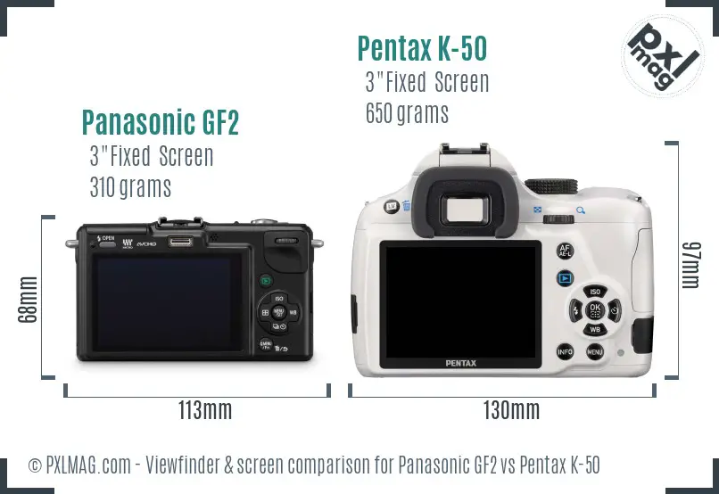 Panasonic GF2 vs Pentax K-50 Screen and Viewfinder comparison