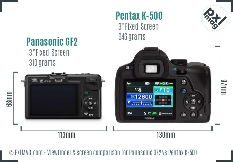 Panasonic GF2 vs Pentax K-500 Screen and Viewfinder comparison