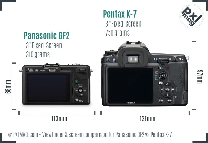 Panasonic GF2 vs Pentax K-7 Screen and Viewfinder comparison