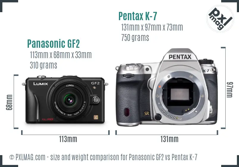 Panasonic GF2 vs Pentax K-7 size comparison