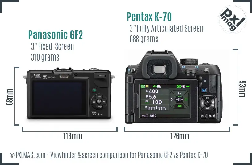 Panasonic GF2 vs Pentax K-70 Screen and Viewfinder comparison