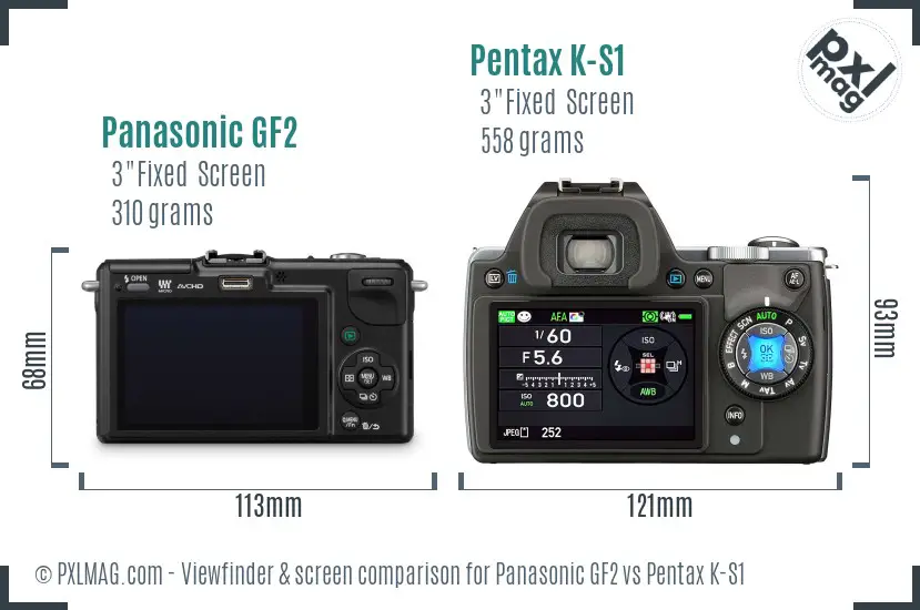 Panasonic GF2 vs Pentax K-S1 Screen and Viewfinder comparison
