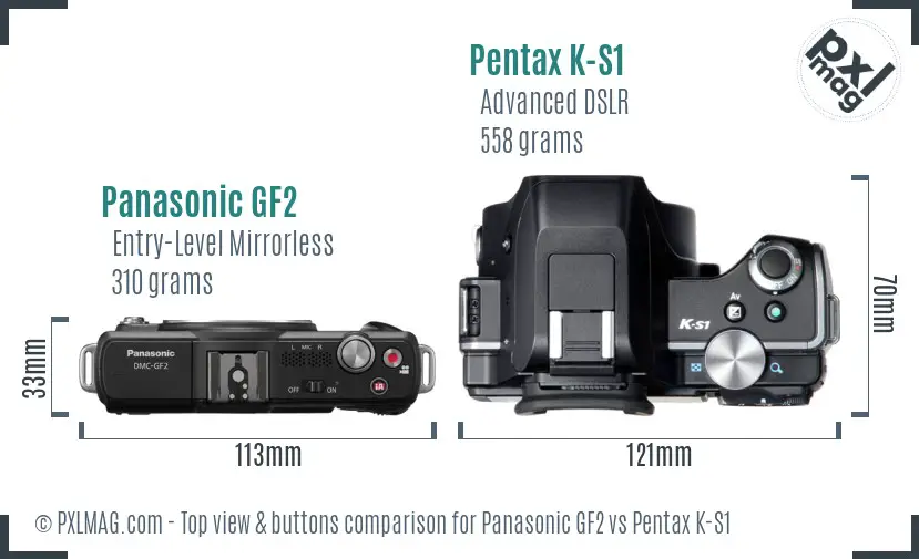 Panasonic GF2 vs Pentax K-S1 top view buttons comparison