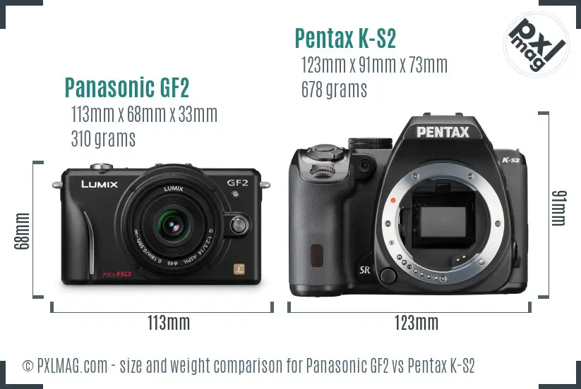 Panasonic GF2 vs Pentax K-S2 size comparison