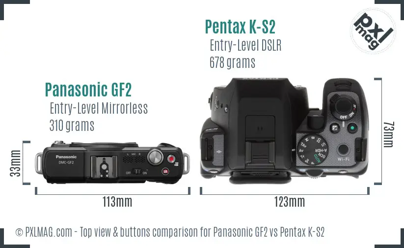 Panasonic GF2 vs Pentax K-S2 top view buttons comparison