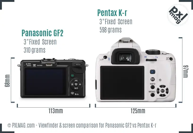 Panasonic GF2 vs Pentax K-r Screen and Viewfinder comparison