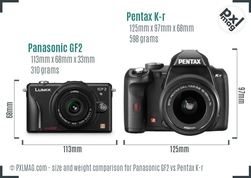 Panasonic GF2 vs Pentax K-r size comparison