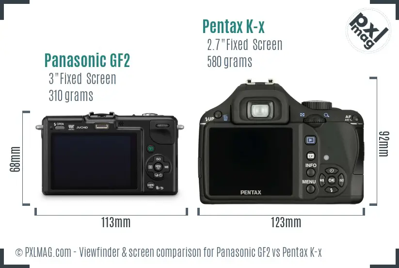 Panasonic GF2 vs Pentax K-x Screen and Viewfinder comparison
