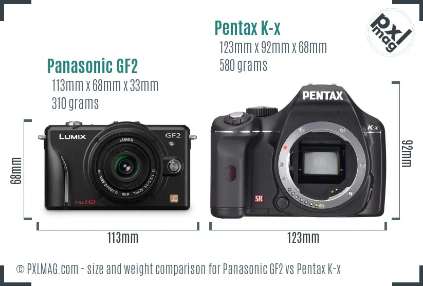 Panasonic GF2 vs Pentax K-x size comparison