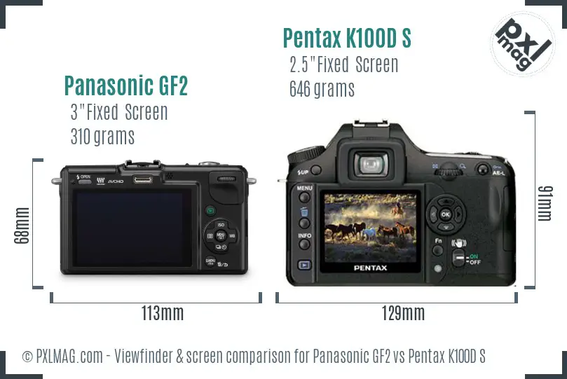 Panasonic GF2 vs Pentax K100D S Screen and Viewfinder comparison