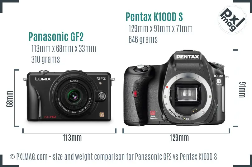Panasonic GF2 vs Pentax K100D S size comparison