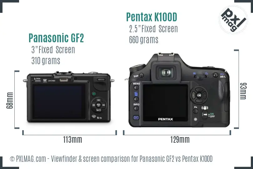 Panasonic GF2 vs Pentax K100D Screen and Viewfinder comparison