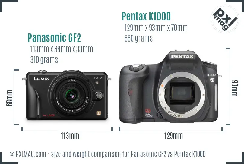 Panasonic GF2 vs Pentax K100D size comparison