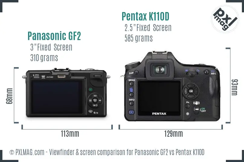 Panasonic GF2 vs Pentax K110D Screen and Viewfinder comparison