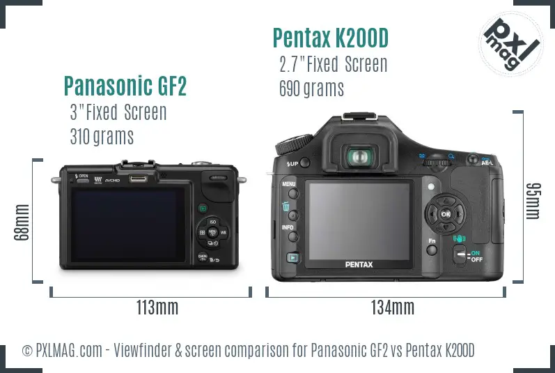Panasonic GF2 vs Pentax K200D Screen and Viewfinder comparison