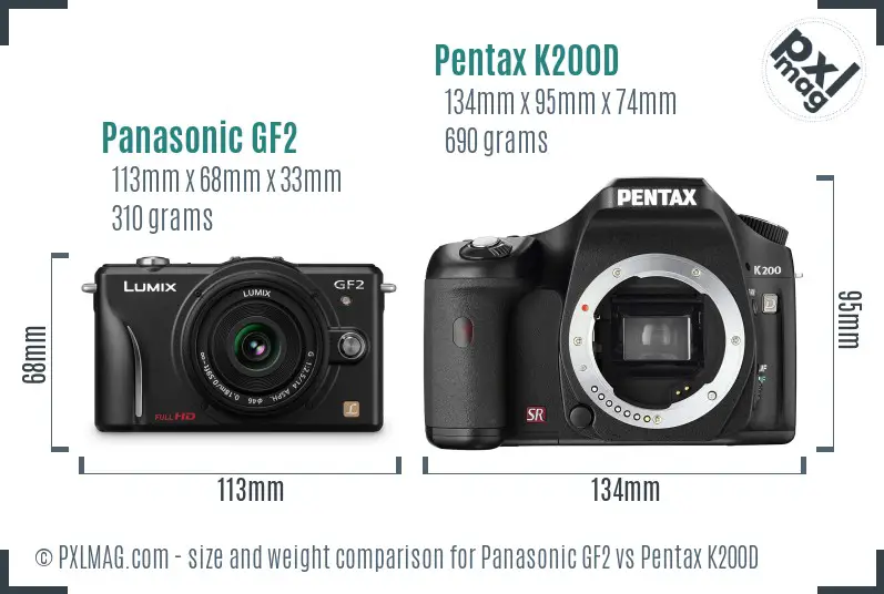 Panasonic GF2 vs Pentax K200D size comparison