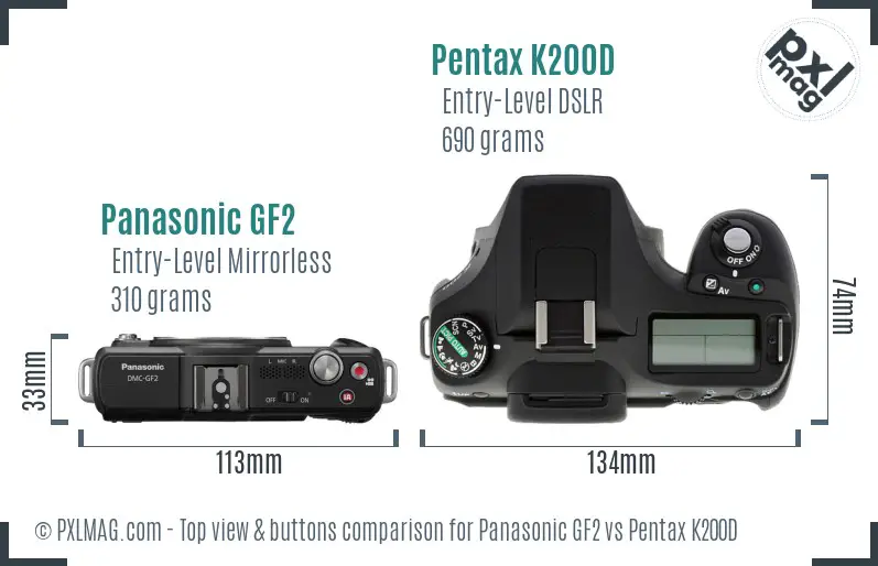 Panasonic GF2 vs Pentax K200D top view buttons comparison