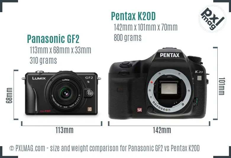 Panasonic GF2 vs Pentax K20D size comparison