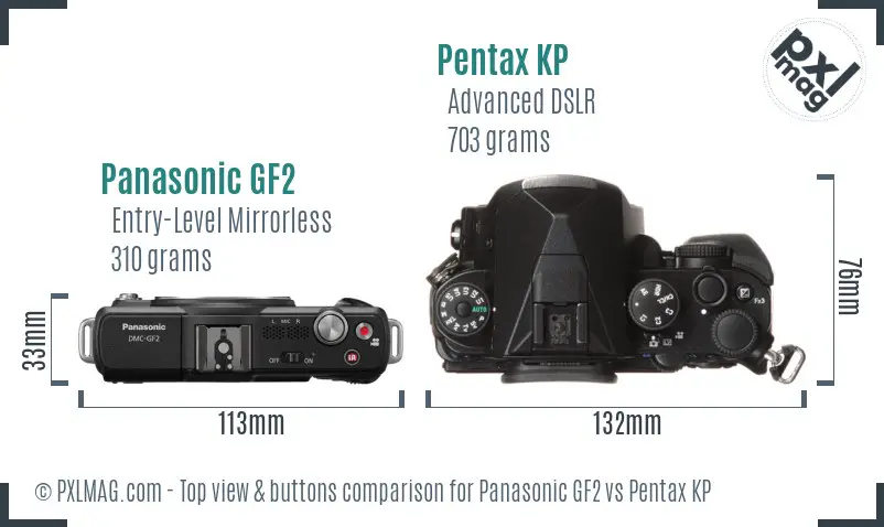 Panasonic GF2 vs Pentax KP top view buttons comparison