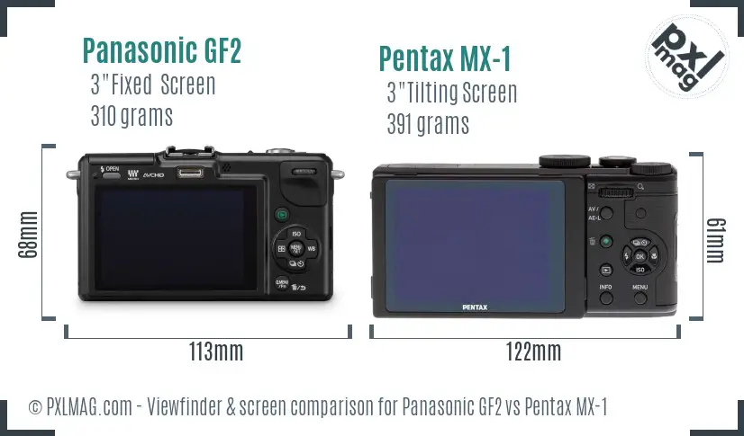 Panasonic GF2 vs Pentax MX-1 Screen and Viewfinder comparison