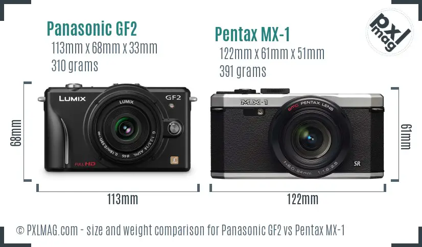 Panasonic GF2 vs Pentax MX-1 size comparison