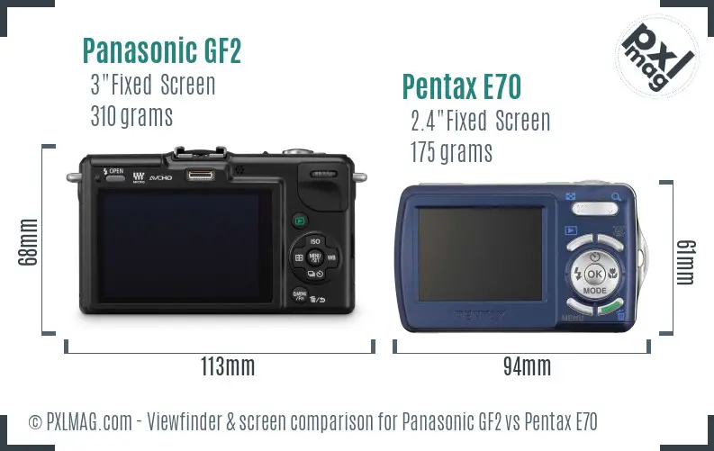 Panasonic GF2 vs Pentax E70 Screen and Viewfinder comparison