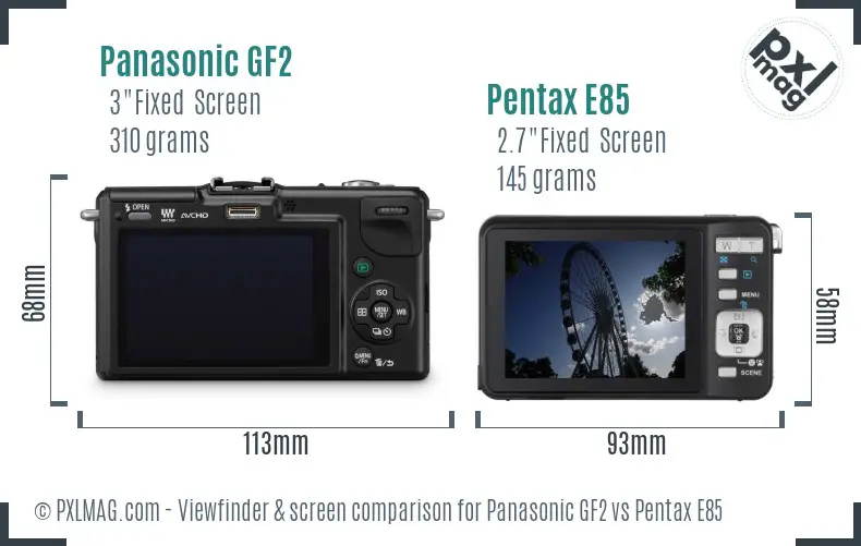 Panasonic GF2 vs Pentax E85 Screen and Viewfinder comparison