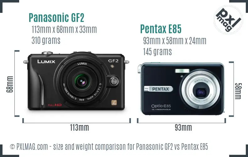 Panasonic GF2 vs Pentax E85 size comparison