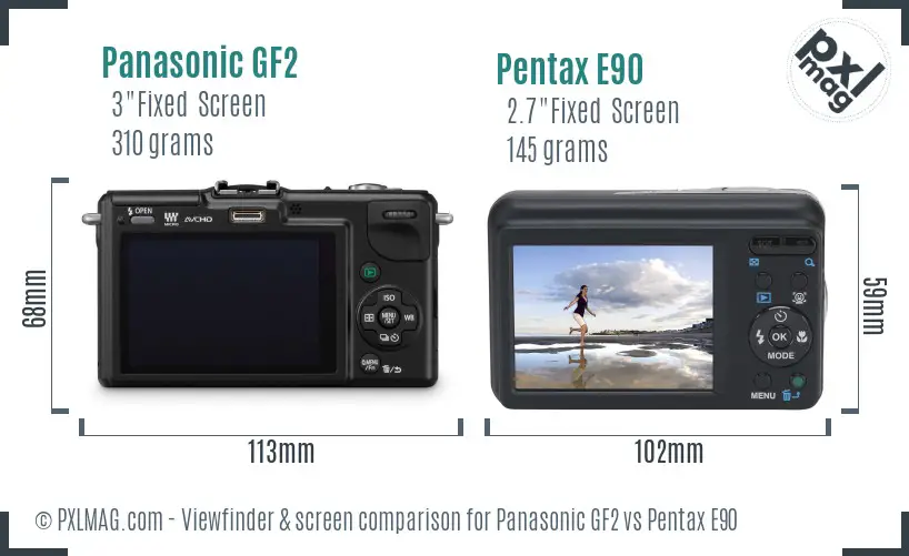 Panasonic GF2 vs Pentax E90 Screen and Viewfinder comparison