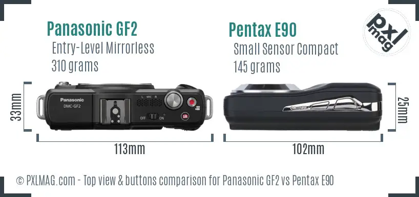 Panasonic GF2 vs Pentax E90 top view buttons comparison