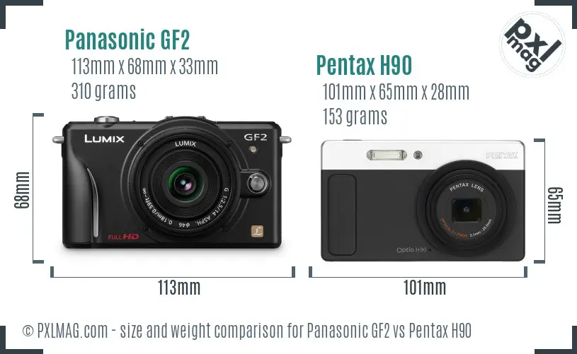 Panasonic GF2 vs Pentax H90 size comparison