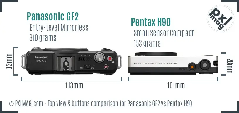 Panasonic GF2 vs Pentax H90 top view buttons comparison